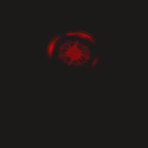 A red fluid splatter spreads into irregular droplets
